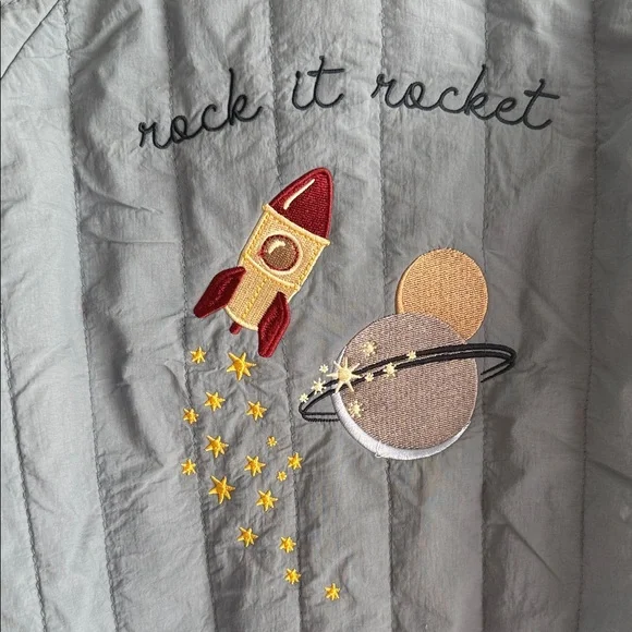 Little Me Gray-Blue Quilted Kids' Puffer Jacket with Space Patch - Picture 6 of 6